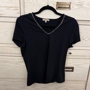 Vintage Burberry Black V-Neck Short Sleeve Top